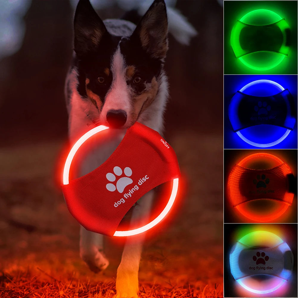 Discos voladores para perros con luz LED brillante, juguetes interactivos de entrenamiento, juego de discos voladores para perros, accesorios para mascotas, productos para mascotas